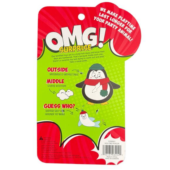 OMG! Surprise Perky Penguin 2 in 1 Dog Toy Plush Chew Christmas Holiday Toss - Picture 3 of 3